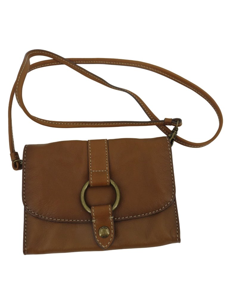 Frye Brown Leather Ring Flap Front Crossbody Handbag Purse Bag Removable Strap